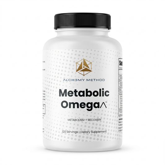 Alch3my Method Metabolic Omega essential fats softgel bottle