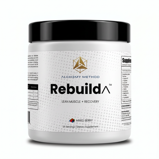 Alch3my Method Rebuild lean muscle and recovery powder tub